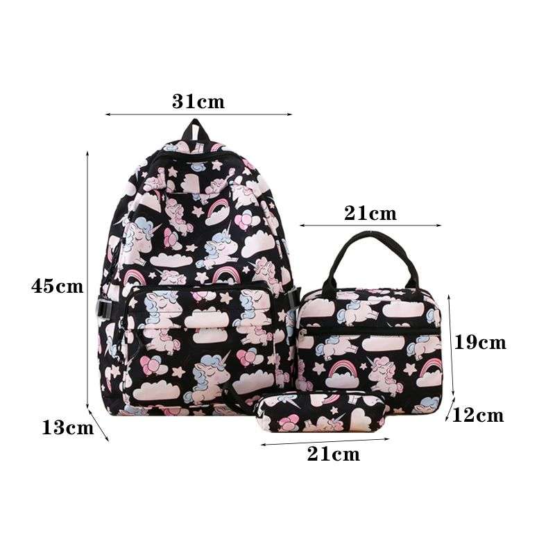 Unicorn Girls School Backpacks With Lunch Bag and Pencil Case - Blue