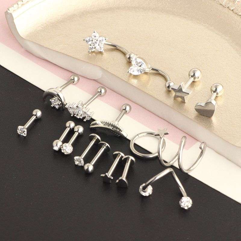 Bigfive 18 Pieces 16G Stud Tragus Piercing Jewelry Cartilage Earrings - Silver