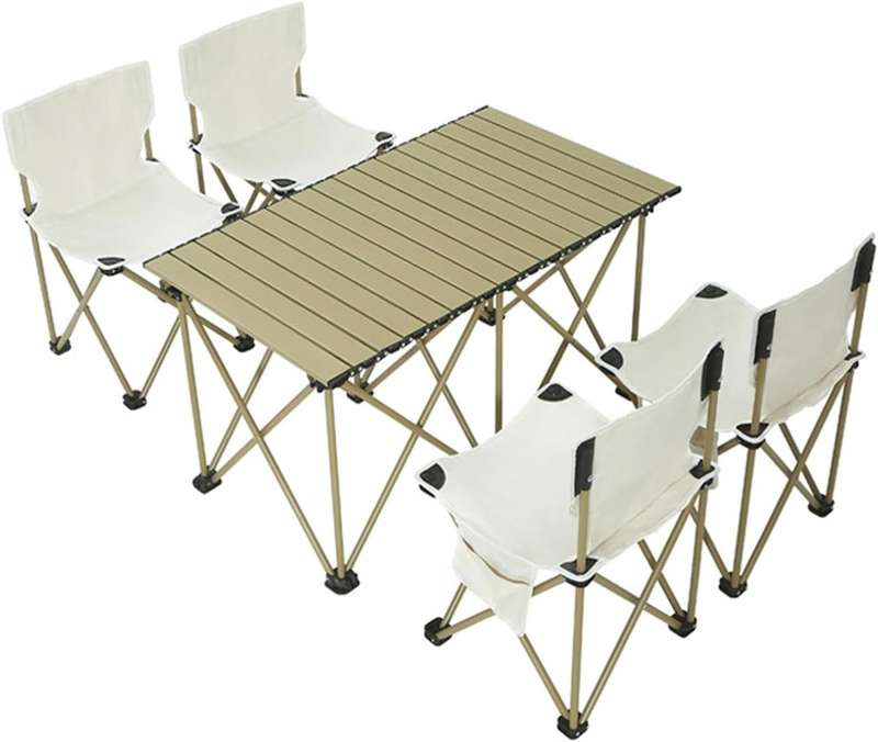 Folding Camping Table with 4 Chairs,Outdoor Portable Beach Table