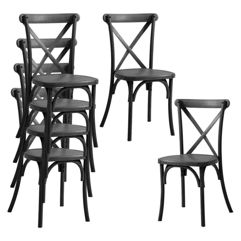 Classic Cross Back Dining Chair- 6 Pack - Black