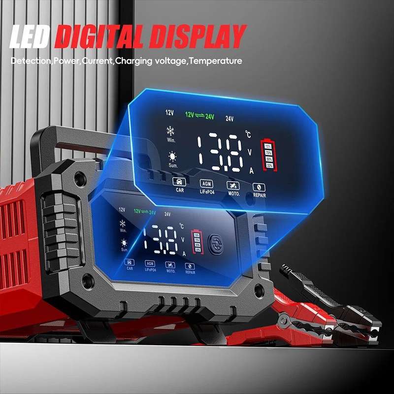 FOXSUR Battery Charger 12V-20A 24V-10A + 12V Battery Tester