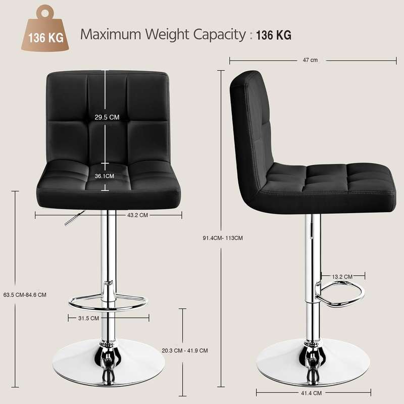 Set of 2 Adjustable PU Leather Swivel Bar Stools with Backrest