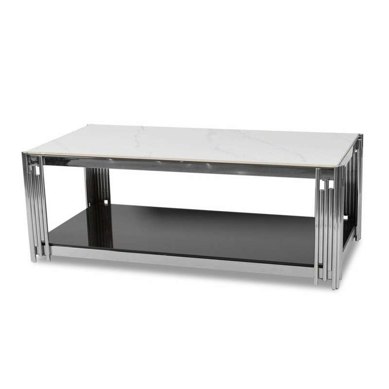 Coffee Tables - Rectangular Faux Marble Top with Steel Frame