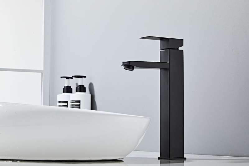 Jack Brown Square Tall Bathroom Basin Mixer Tap With Hose - Matt Black