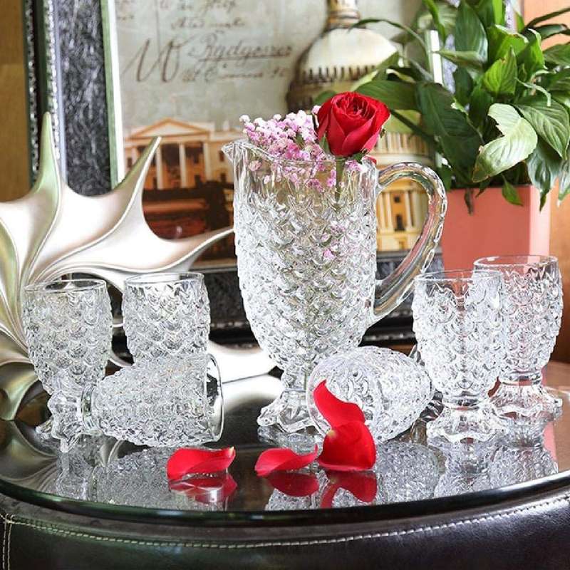 7 Piece Pineapple Design Water Set - Clear