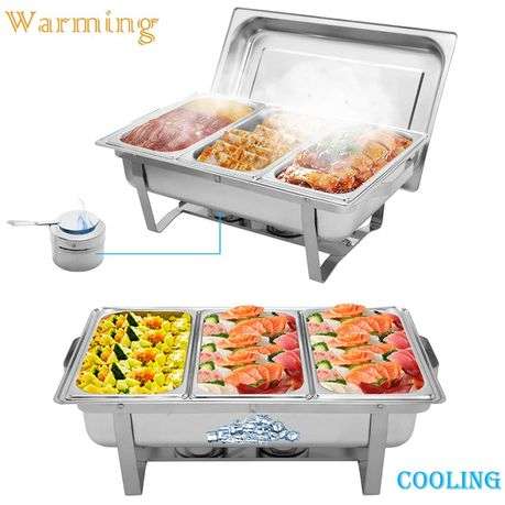 High Quality Stainless Steel Food Warming Triple Pan Chafing Dish - 9 Ltr (PLEASE READ DESCRIPTION)