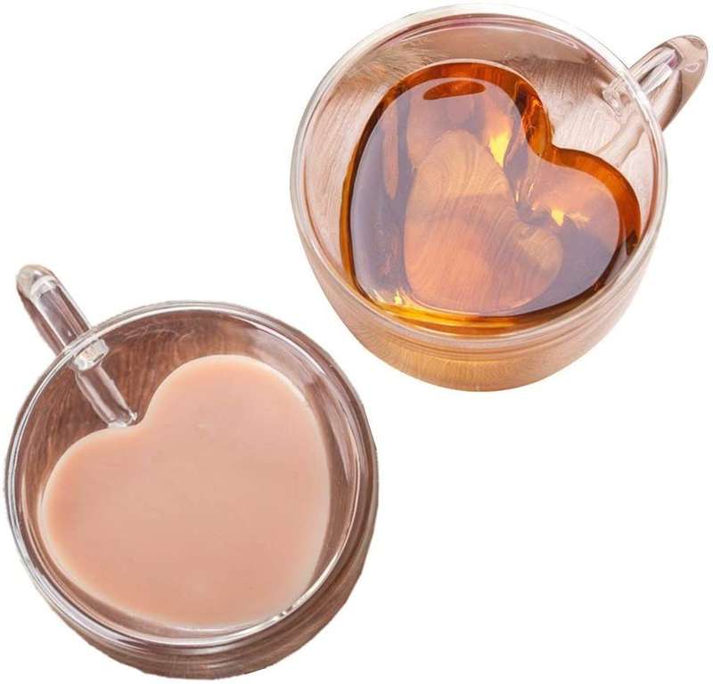 Set of 2 Pieces Heart Shaped Espresso Cups Double Wall Mug