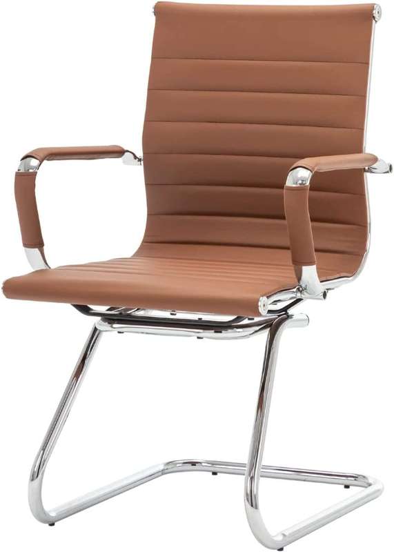 Office Chair - Ribbed Leather Guest Mid Back - Brown