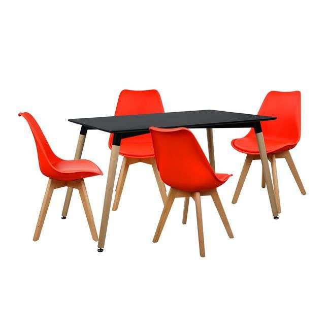 Dining Sets - Rectangular Dining Table with Four Padded Red Chairs - Black, Red