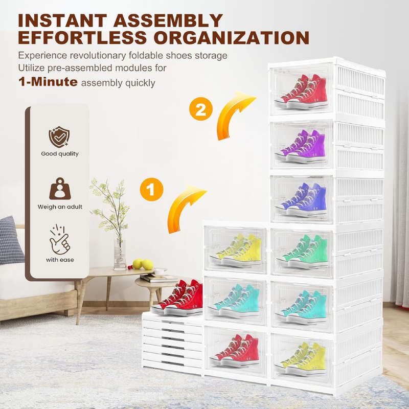 3 Tier Installation Free Shoe Box Clear Stackable Shoe Organizer for Closet
