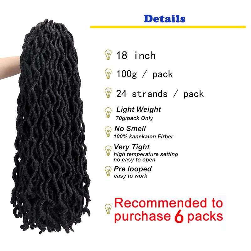 18" Wavy Gypsy Locs Ombre Crochet Hair African Roots Braiding Hair - Black