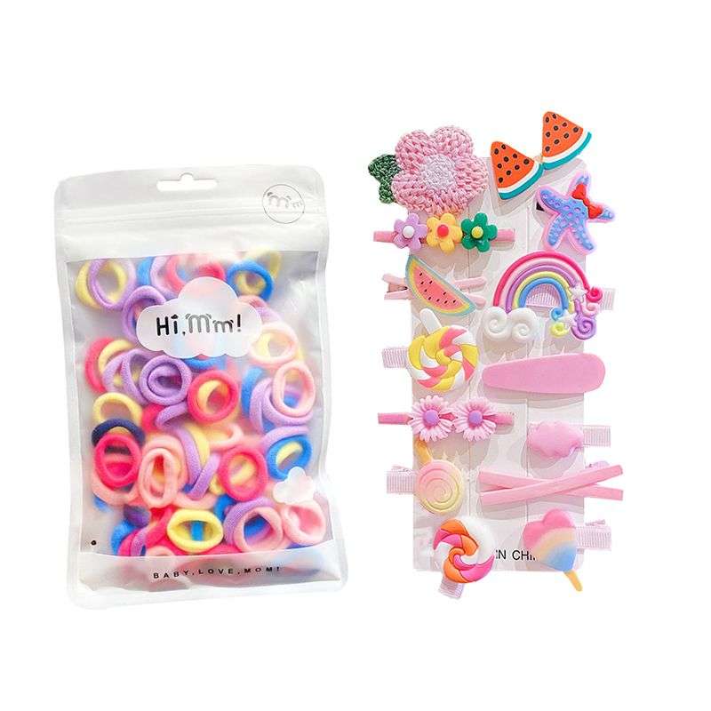 Cute Hair Colorful Clips With Elastic Hair Bands For Baby Girls - Purple