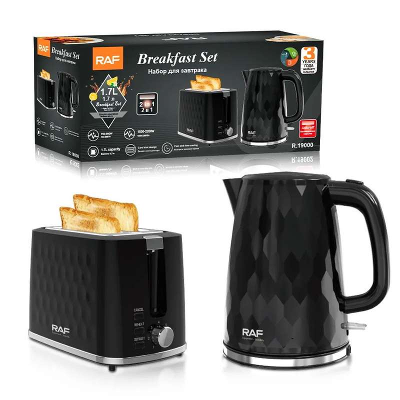 2-in-1 Breakfast Set with Electric Teapot and 2-Piece Toaster Combination