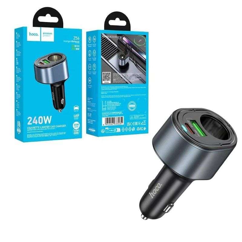 Hoco Z56 35 Watt USB-C Car Charger with Dual Port & Cigarette Lighter - 240W