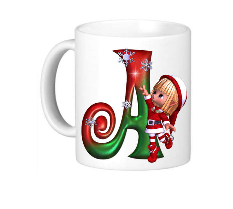 Christmas Elf Monogram Letter A Mug