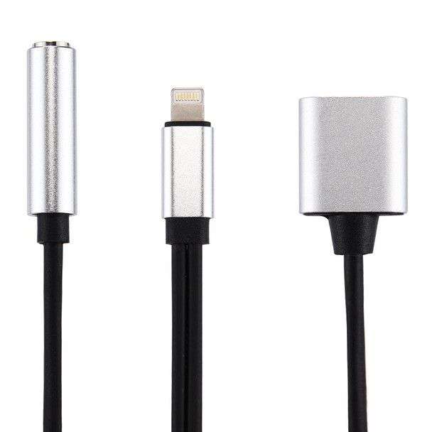 10 cm 8 Pin Female & 3.5mm Audio Female to 8 Pin Male Charger Adapter Cable - Black