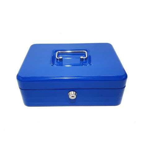 Cash Box - Large Metal with Lock & 2 Keys-grey