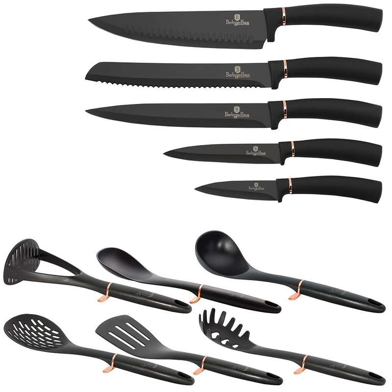 Berlinger Haus 12 Pieces Knife and Kitchen Utensil Set with Stand - Black Rose (DISPLAY MODEL)