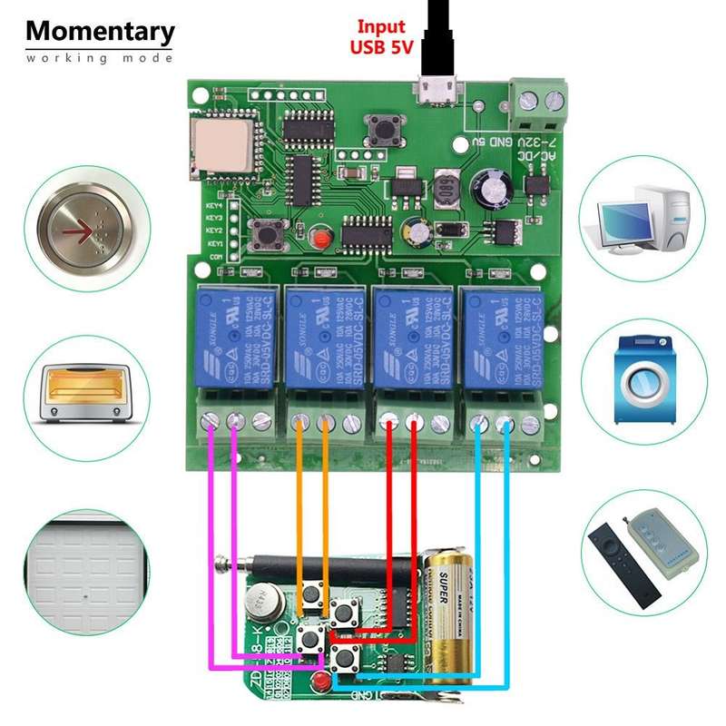 DC WiFi + RF 4-way Switch Module Inching/Momentary/Self-Locking/Interlock