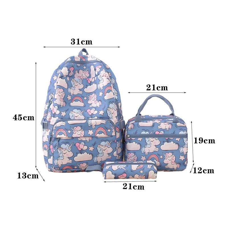 Unicorn Girls School Backpacks With Lunch Bag and Pencil Case - Blue