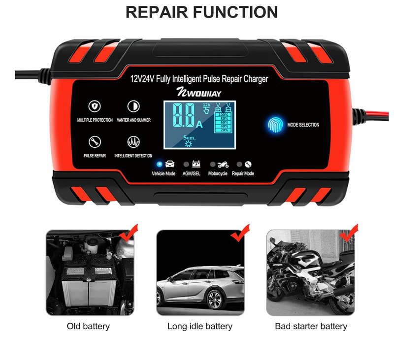 Auto Battery Charger Red Automatic 8A 12V 24V