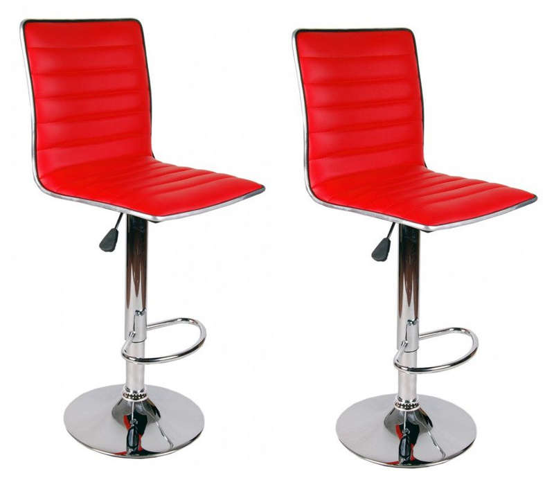 Chrome Base PU Leather Bar Stools - Red