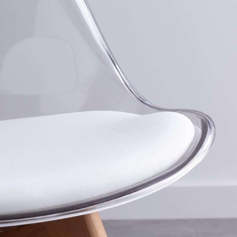 Modern transparent padded chairs with wooden legs-- White - 8 Pack