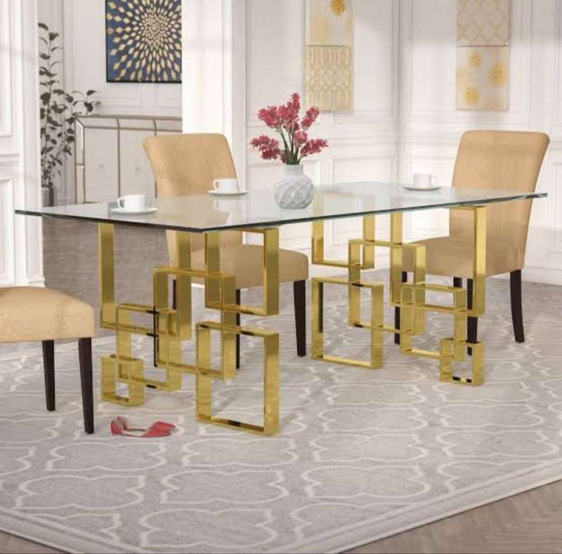 Modern Glass Dining Table With Gold Finishes