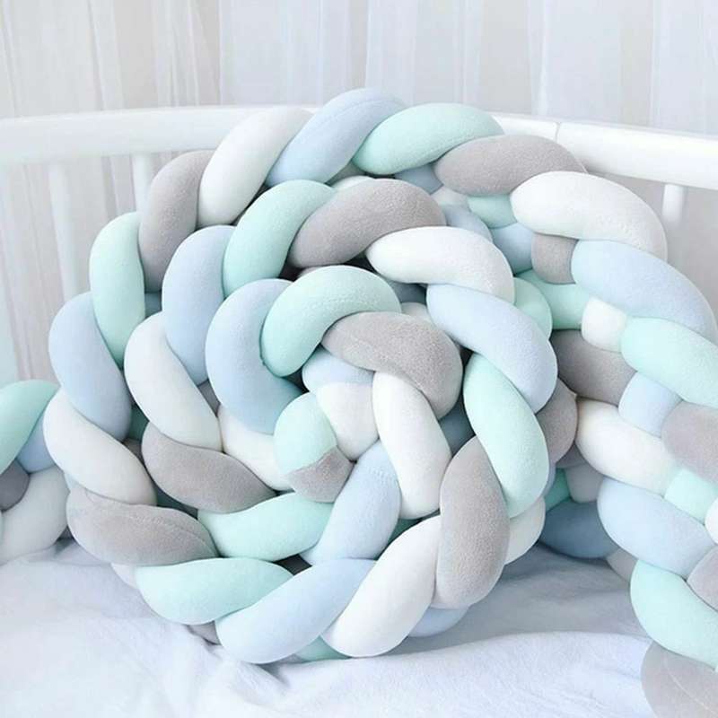 Baby Cot Crib Bumper- White/Blue/Grey