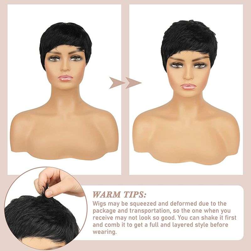 Short Pixie Wigs Pixie Cut Short Black Wavy Wigs
