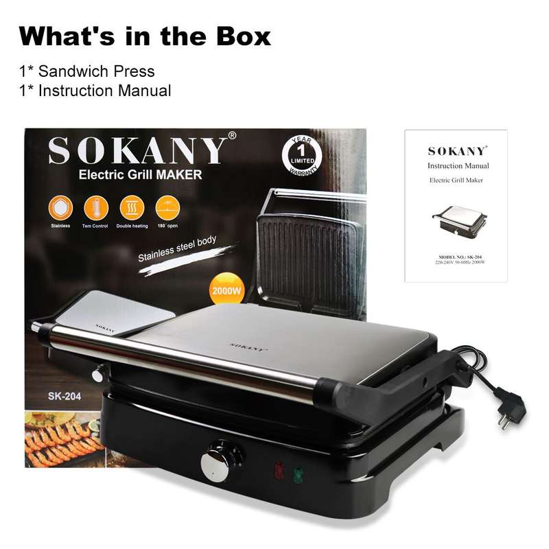 Sokany Sandwich Press and Healthier Grill - 2000W