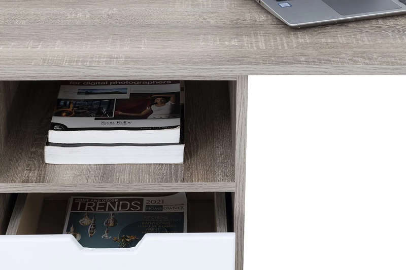 Office / Home Computer Desk with Two Drawers - - Oak (Nature Wood Grain ) / White