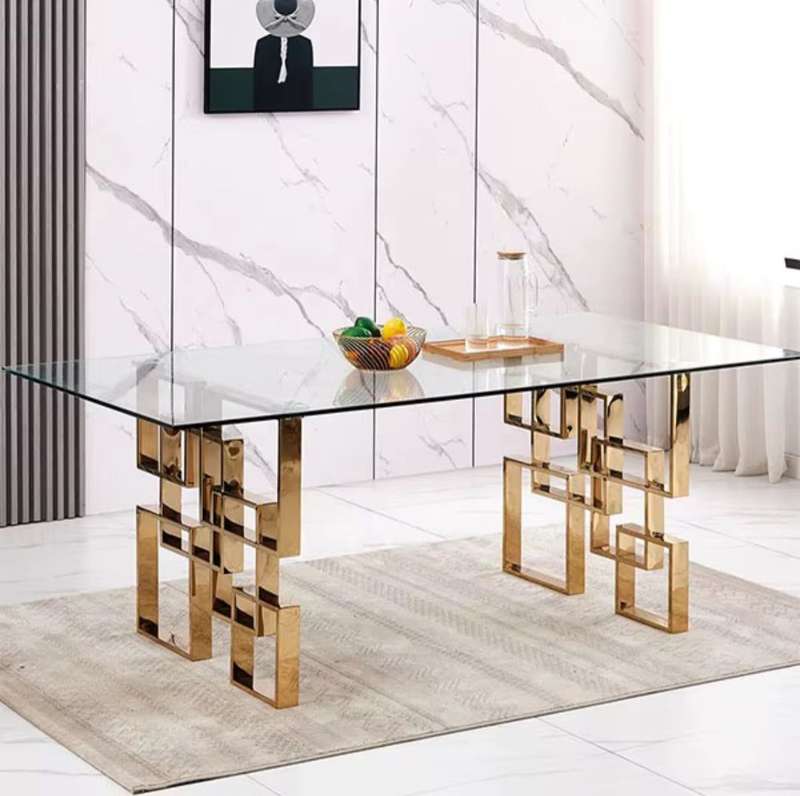 Modern Glass Dining Table With Gold Finishes