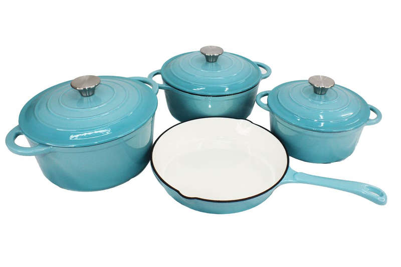 Durable Cast Iron Cookware Set 7 Piece - Blue
