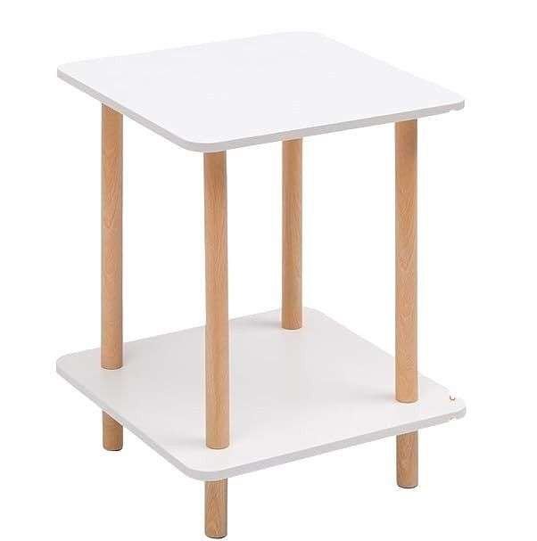 White 2-Tier Square Side Table With Solid Legs