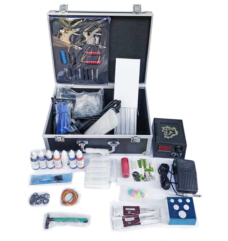 Professional Complete Double Gun Tattoo Kit with Lockable Aliminum Case