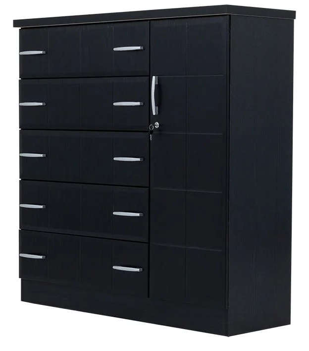Wood Chest of Drawers in Oak/Black - Black