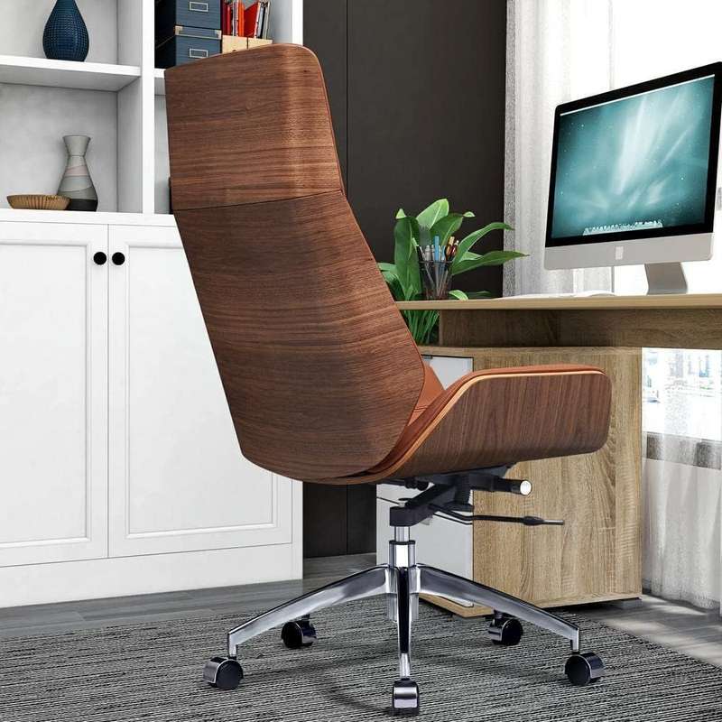 Office Chairs - Executive Brown Wooden Base Microfiber Leather Top - Walnut
