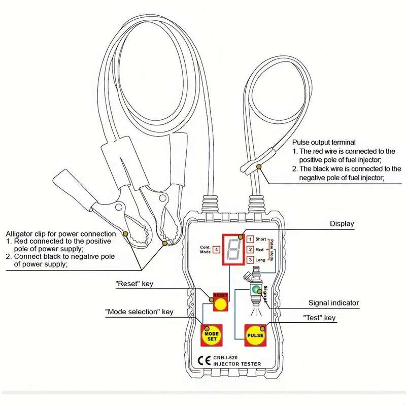 12V Car Fuel Injector Tester 4 Pulse Modes Handheld Vehicle Fuel Pressure System Diagnostic Flush Cl