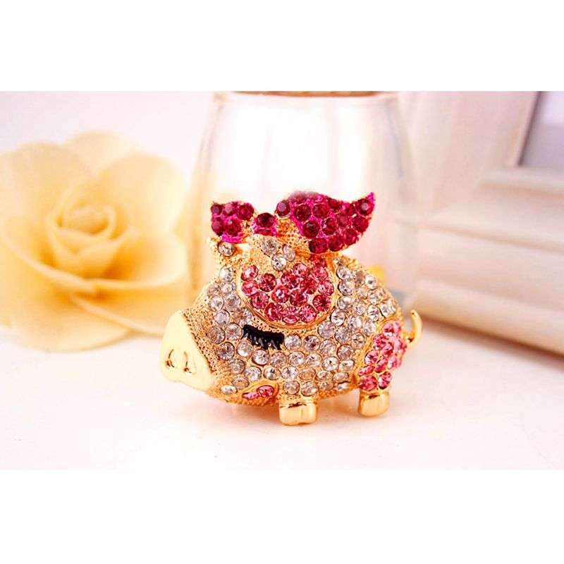 Little Pig Piggy Pendant Necklace Crystal Gift For Women - Brown/Red