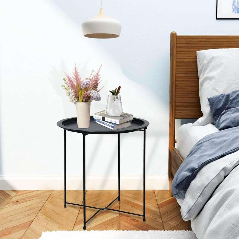Metal Side Table Round Coffee Table Folding End Table Sofa Table