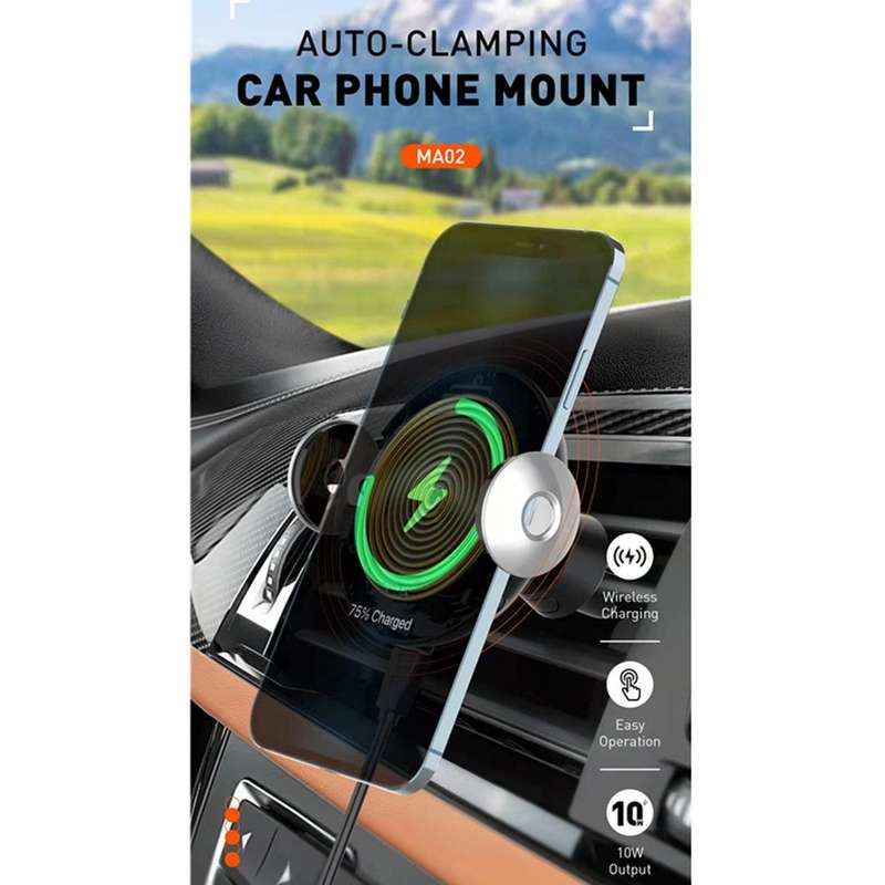 LDNIO auto-clamping car phone mount with 15W wireless charging