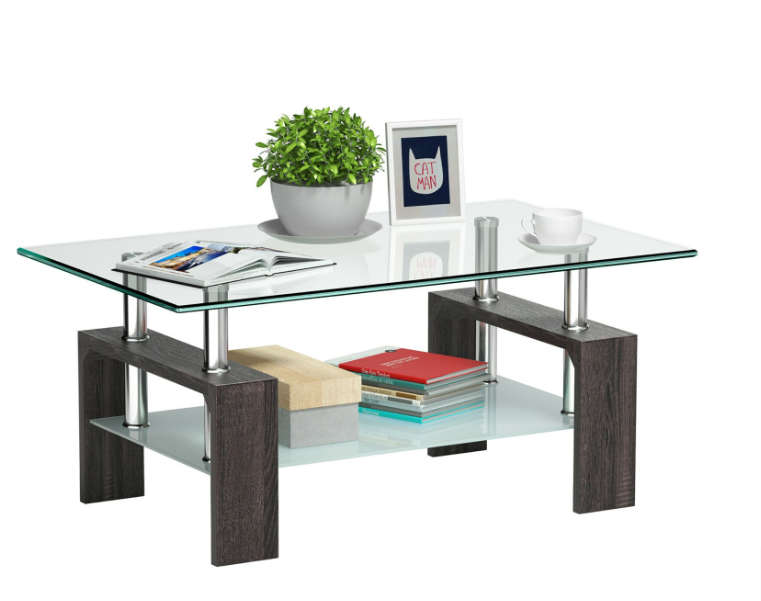 Modern two tier glass coffee table in - Grey