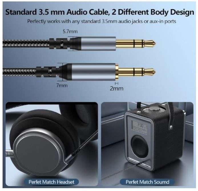 3.5mm Aux Cord (6.6Ft / 2m)  3.5mm Male to Male Au