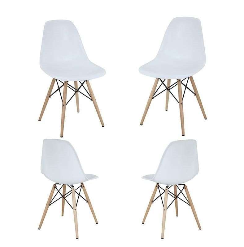5 Piece Glass Table and Wooden Leg Chairs (White)