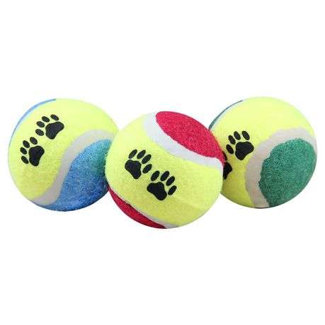 Durable Fetch Dog Rubber Tennis Balls Pawprint Bouncy Chew Toys - 3 Pack