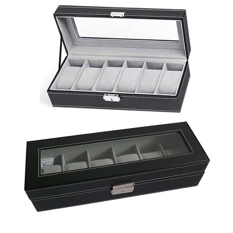 AC 6 Slot PU Leather Watch Box Display Case