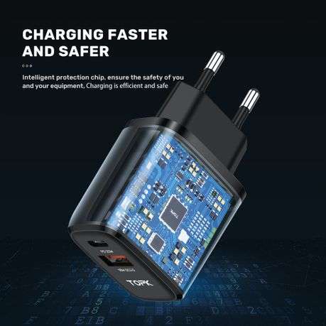 TOPK PD 20W & QC3.0 18W, 2 -Port USB and USB C Wall Charger