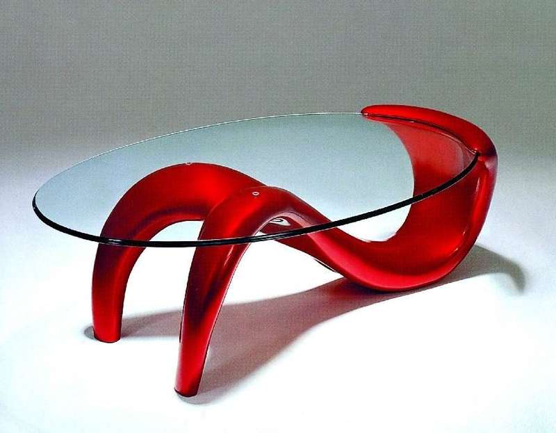 Coffee Tables - Tempered Oval Glass - Red Colour