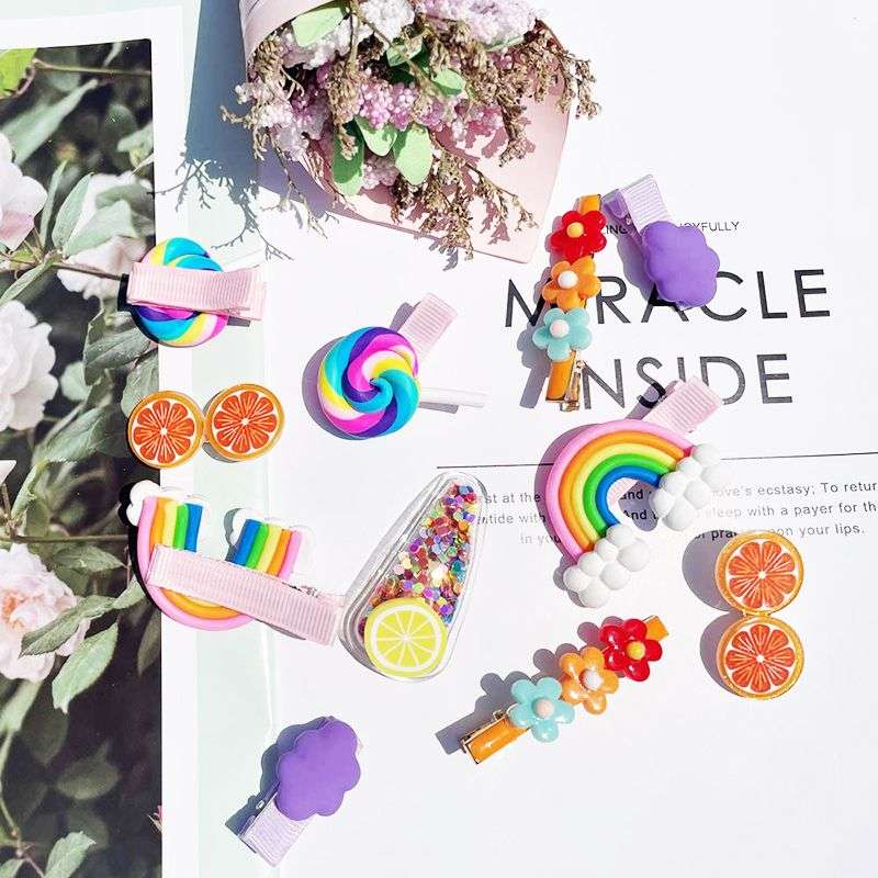 Cute Hair Colorful Clips With Elastic Hair Bands For Baby Girls - Purple